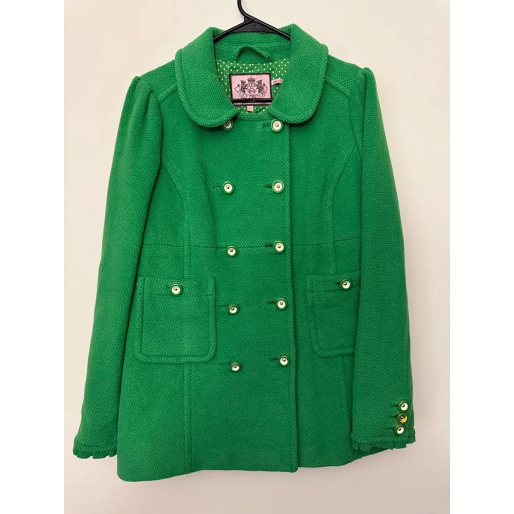 Women's Juicy Couture Green Pea Coat L with Gold Buttons - Picture 2 of 7